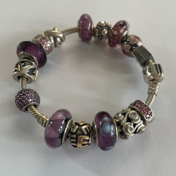 Pandora Bracelet glass and sterling silver beads in purple & pink - Picture 2 of 6